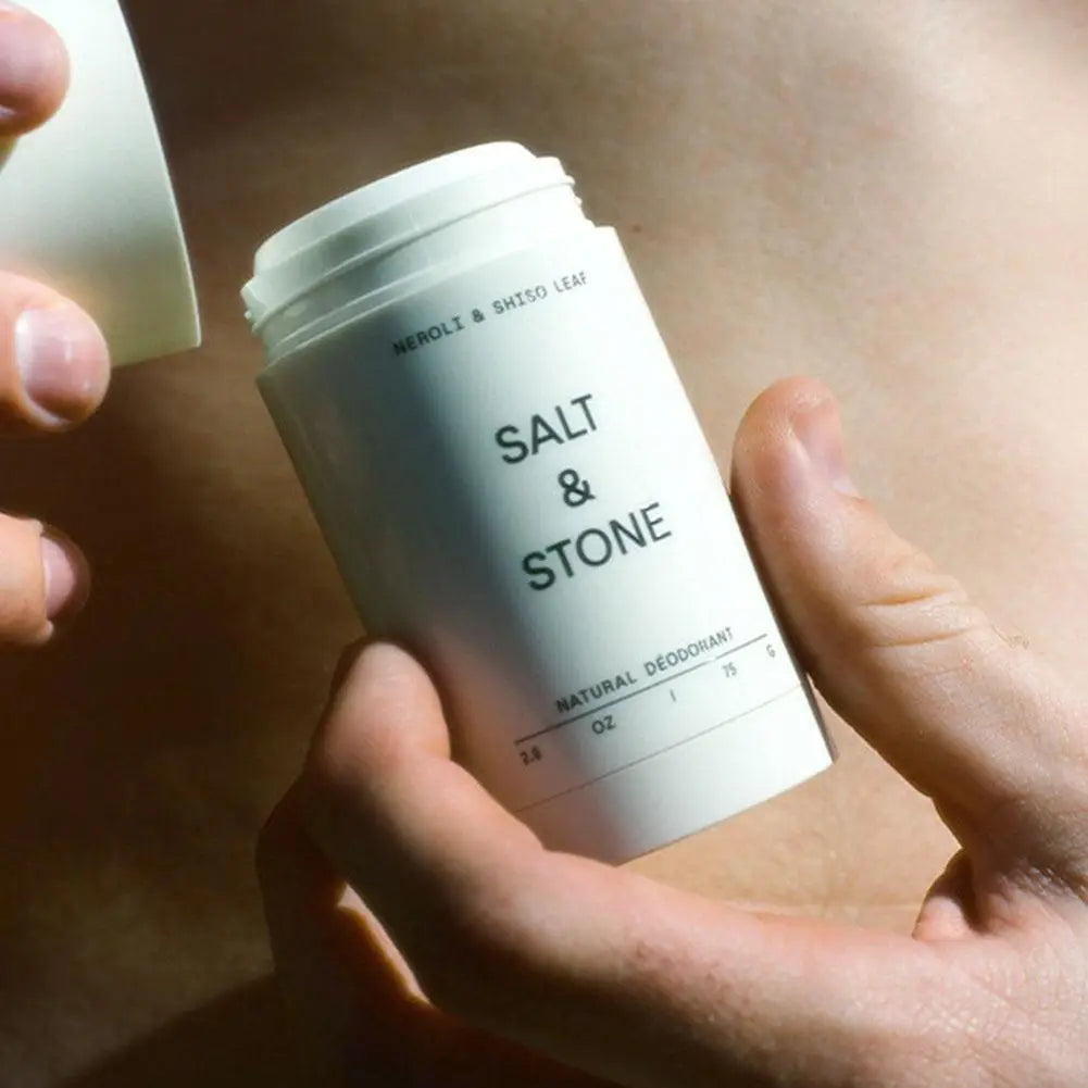SALT& STONE natural plant-based deodorant stick in Black Rose Oud Neroli Basil for effective unisex odor control.