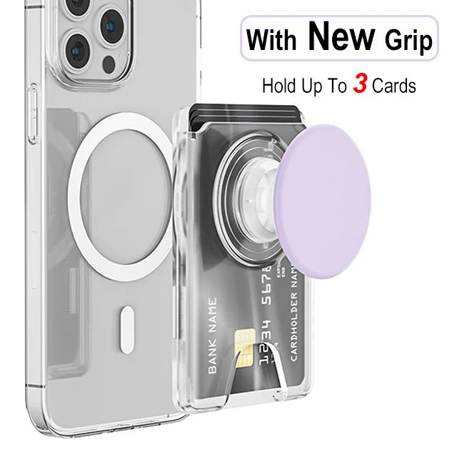 Magnetic Phone Wallet Case with Grip - Slim Shock-Absorbing Cover Transparent Purple Tidesmit