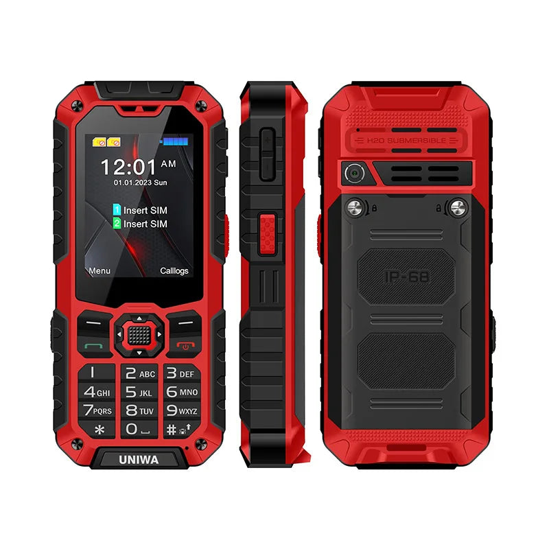 UNIWA S9 4G Feature Phone 2.4 ” IP68 Waterproof SOS Button Big Loudspeaker LED Light 3000mAh Rugged Cost-effective Mobile Phones