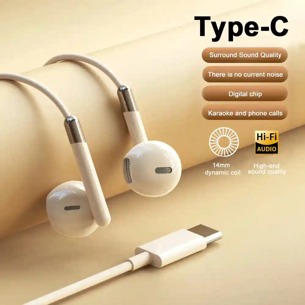 USB C Wired Headphones | HiFi Stereo Sound for Galaxy and iPhone Type C Yellow Tidesmit