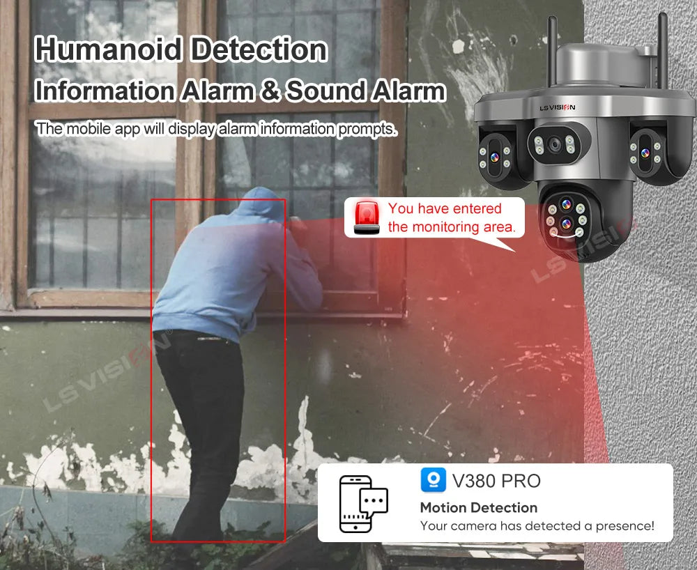 LS VISION 20MP 10X Optical Zoom 4G Solar Camera Outdoor WiFi Three Screen 3PTZ 360° Auto Tracking Security CCTV Camera V380 Pro