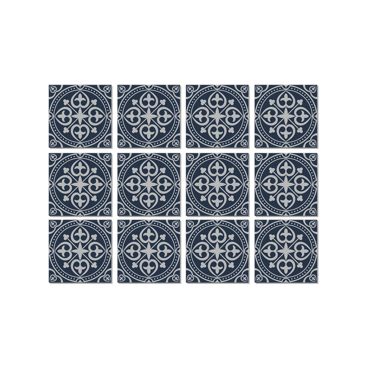 Peel-and-stick Moroccan tile stickers set, 15x15cm, navy blue circular pattern