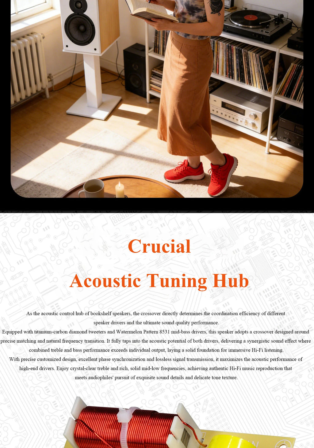 High-end 6.5-inch HIFI Passive Bookshelf Speaker 2-way Crossover Bi-wiring Connection 150W High-fidelity Wooden Audio Speaker