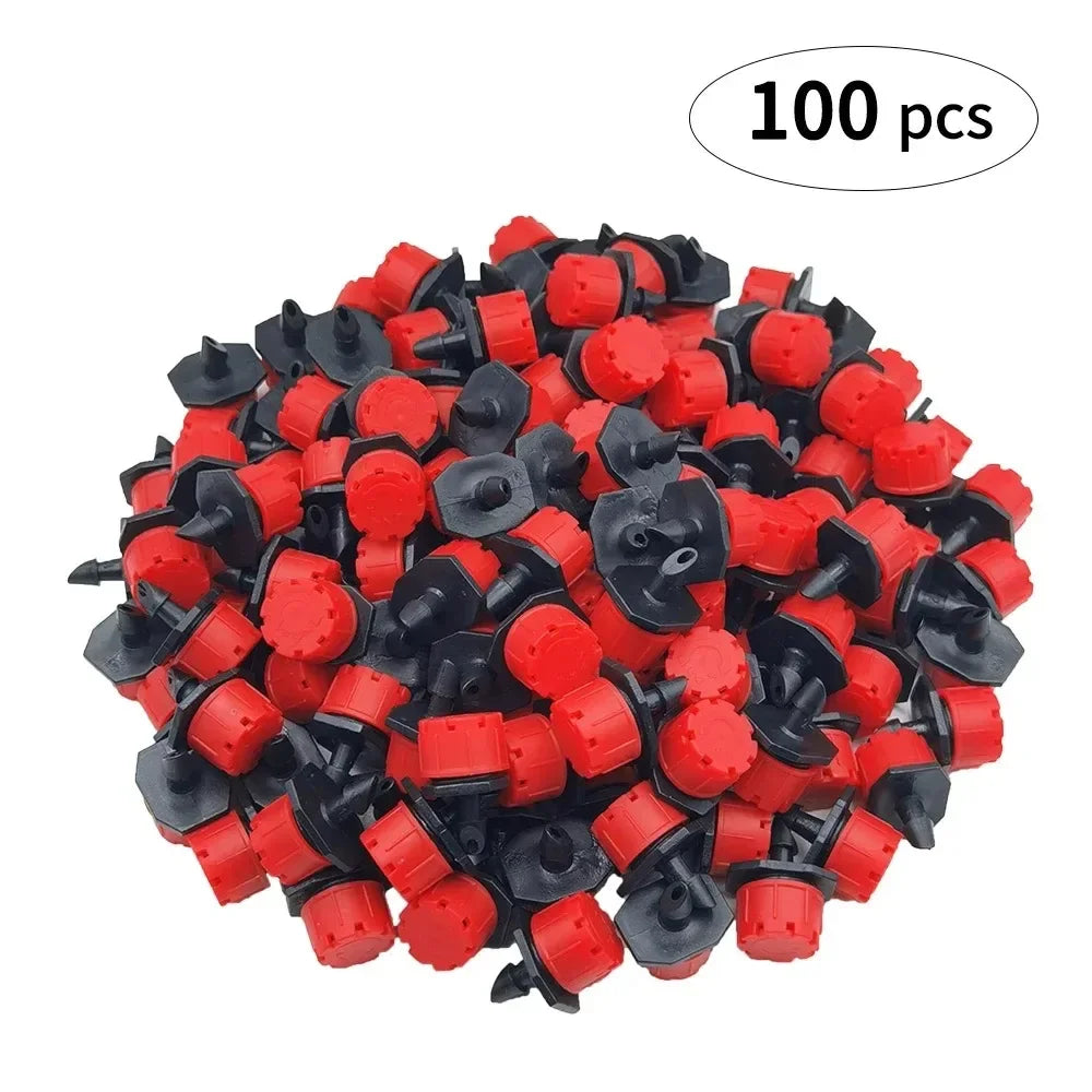 Red and black drip irrigation micro nozzles bulk pack, multiple nozzle tips
