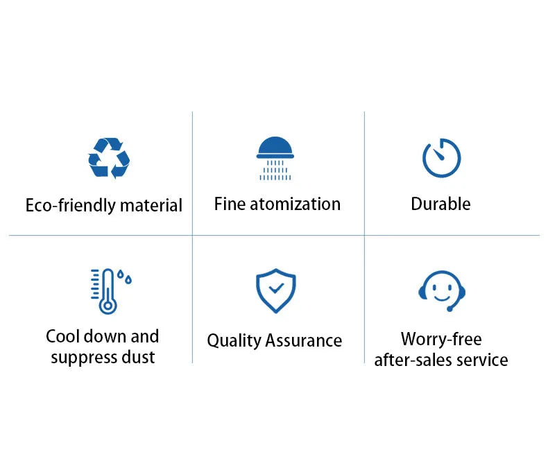 Product icons board for sprinkler features, including durable and water cooling