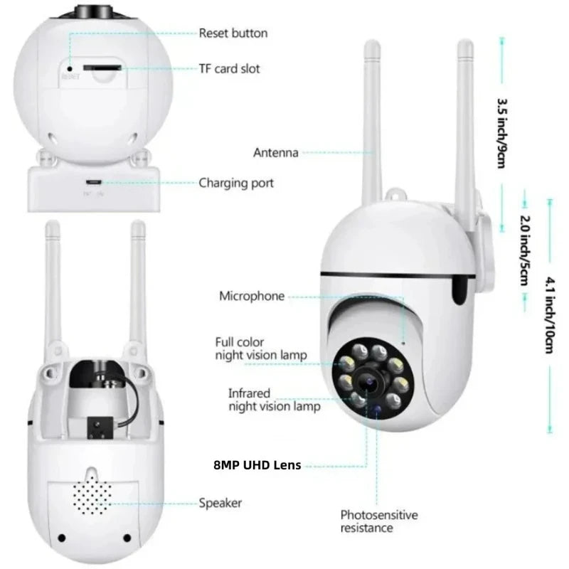 8MP Wifi Camera Wireless IP Surveillance Camera Video Monitor Night Vision Human Tracking Two-Way Audio Smart Home Baby Monitor