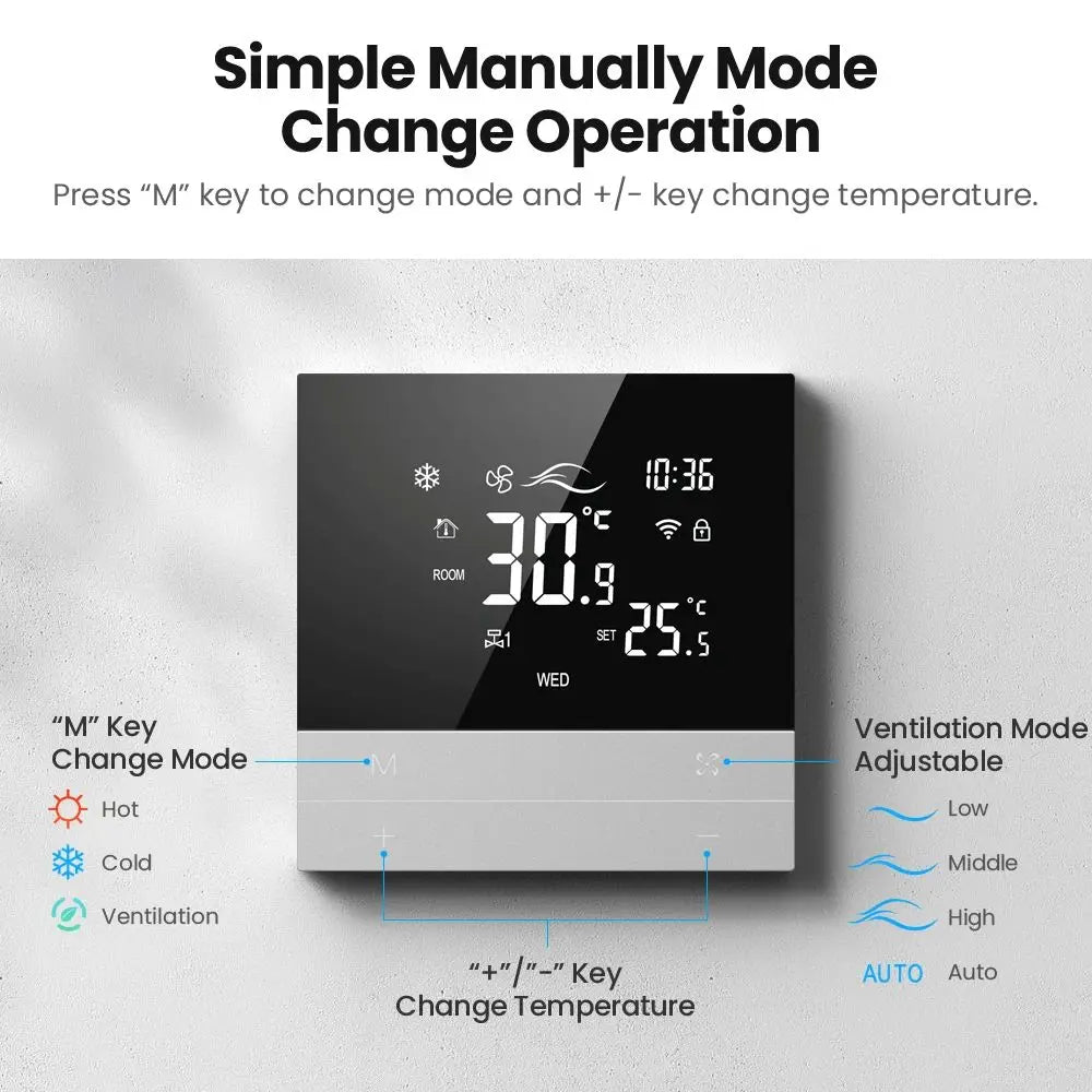 Tuya WiFi Smart Central Air Conditioning Thermostat Switch Smart Life App Remote Voice Control Compatible with Alexa Google Home