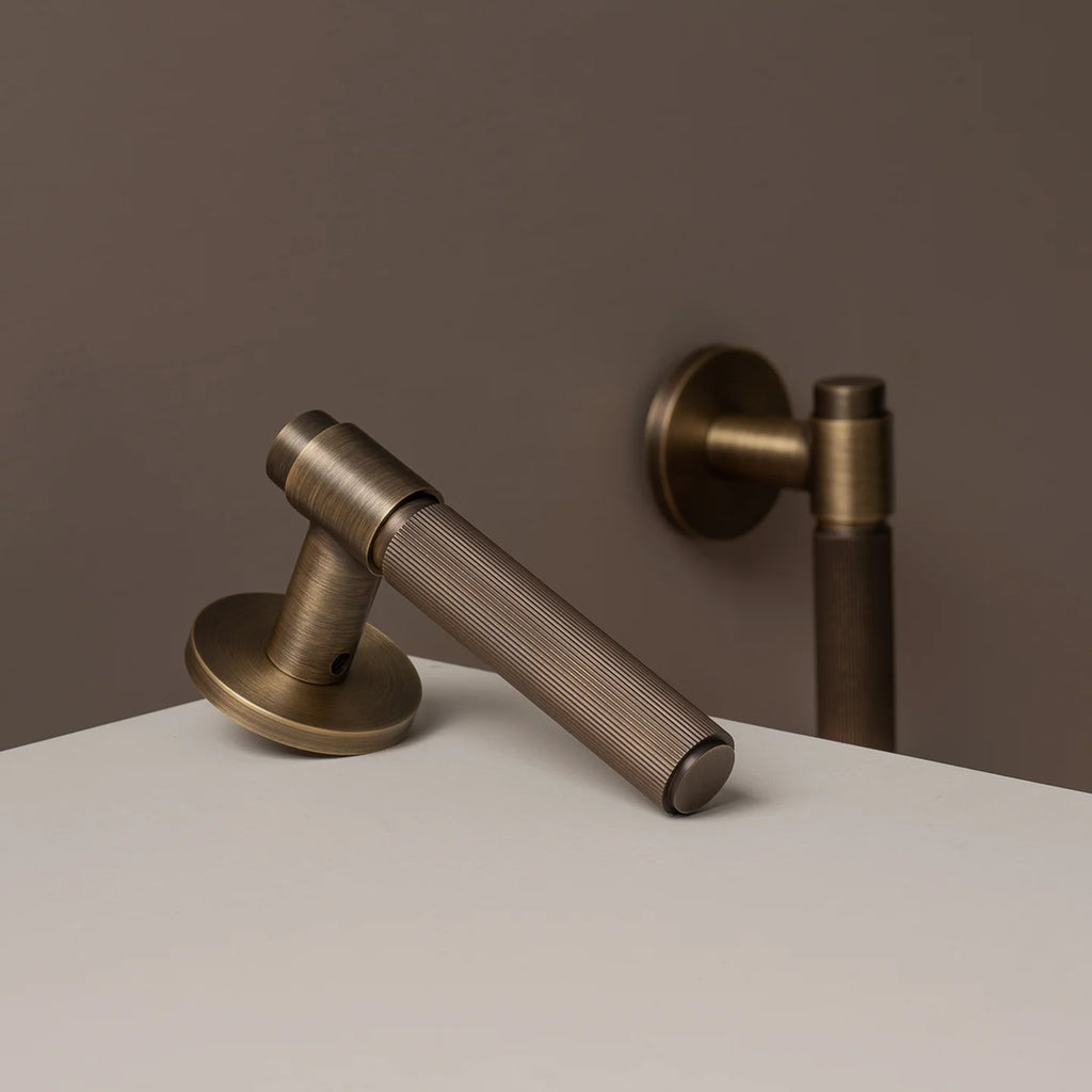 DOOROOM Brass Door Lock Set Modern Stripe Antique Bronze Interior Door Lock Decorative Lock Privacy Lock Passage Lock