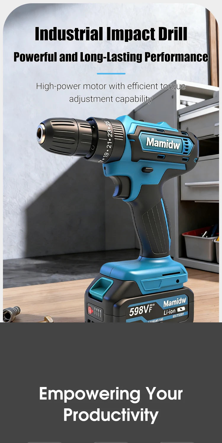 Mamidw 3/8'' 10mm Chuck Cordless Power Drill 25N.M 1150RPM Electric Screwdriver Drill for Daily Home Improvement Woodworking Tasks, For Makita 18V Battery PIN