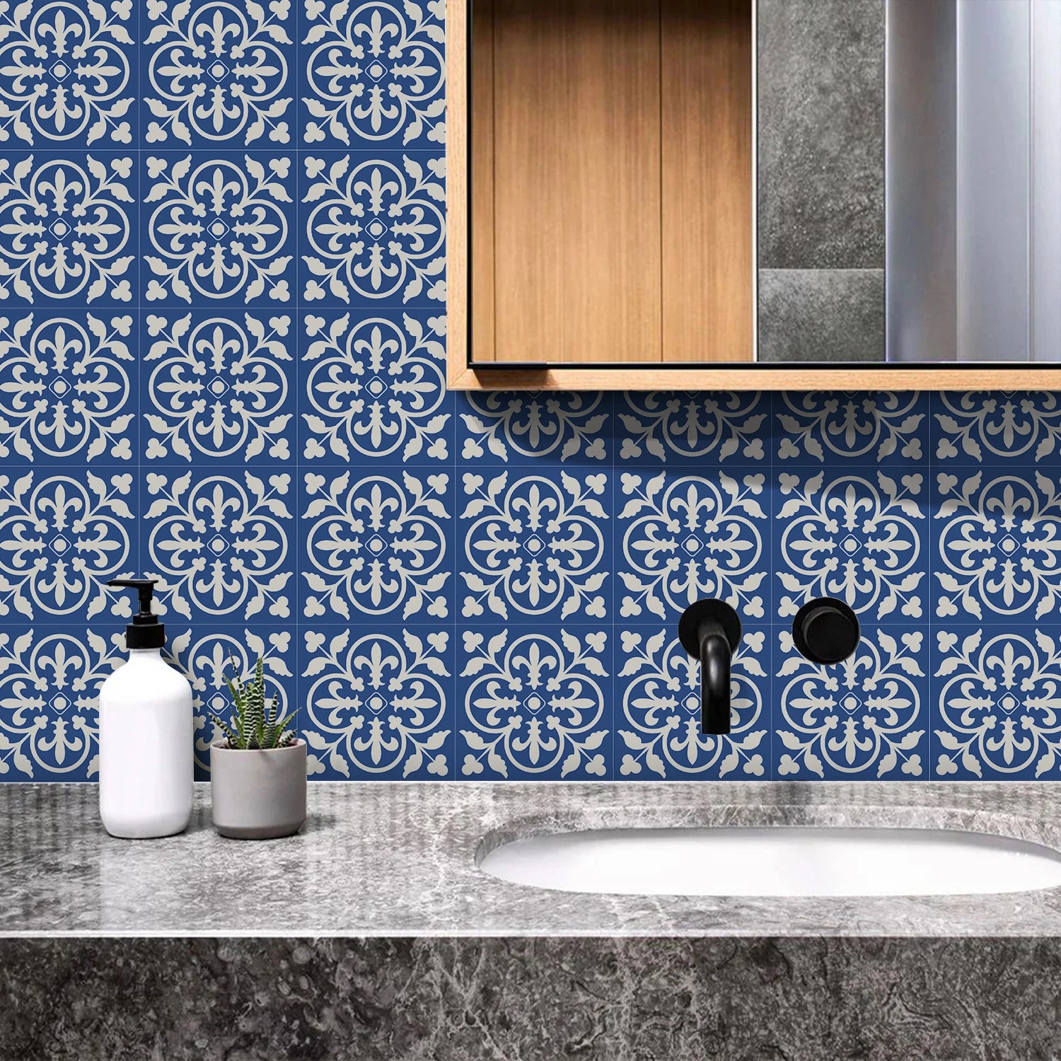15x15cm Moroccan Style Peel and Stick Tile Stickers, Self Adhesive Waterproof Wall Decor for Kitchen Bathroom (ART Series)