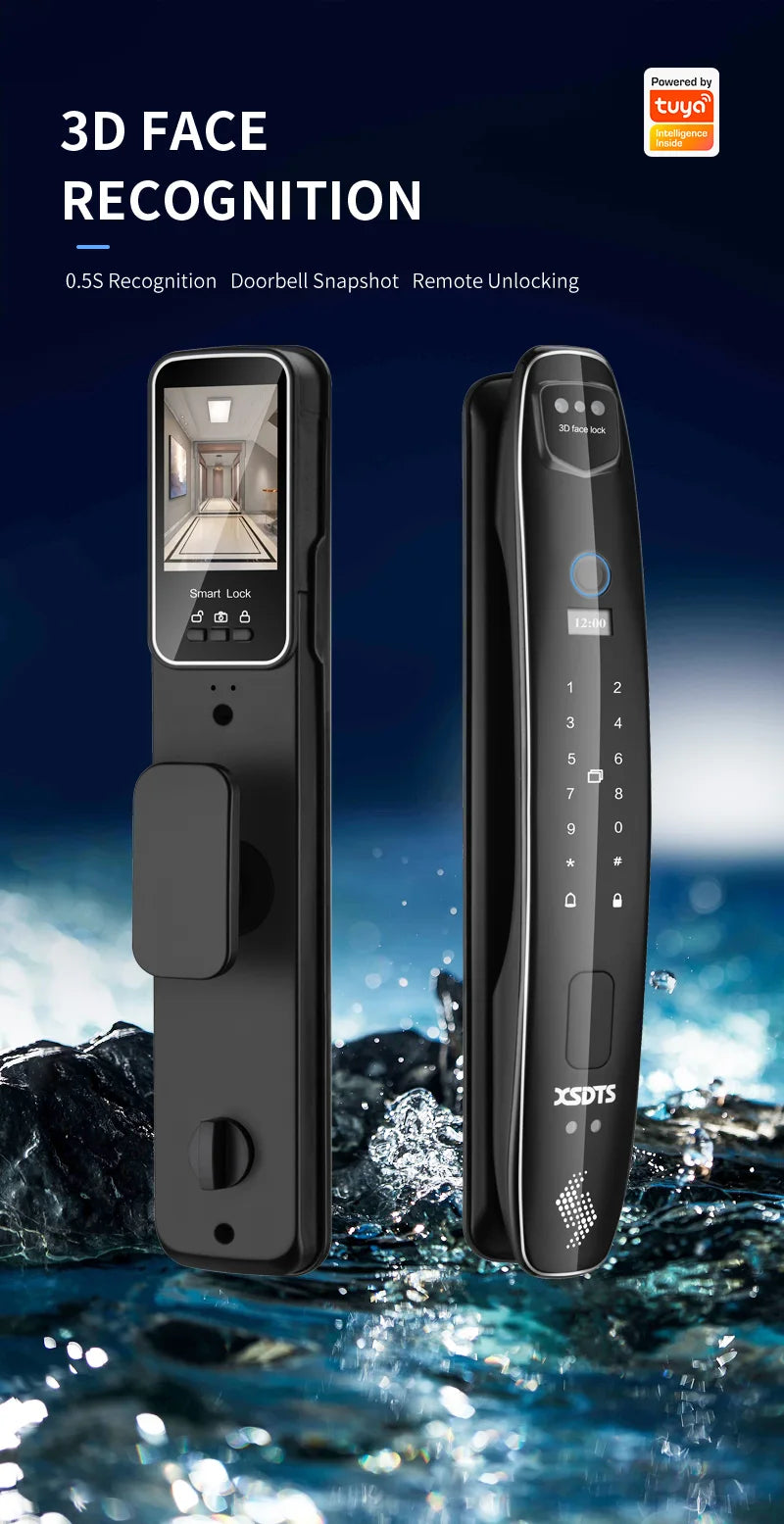 3D Face Smart Door Lock Security Camera Monitor Intelligent Fingerprint Password Biometric Electronic Key Unlock