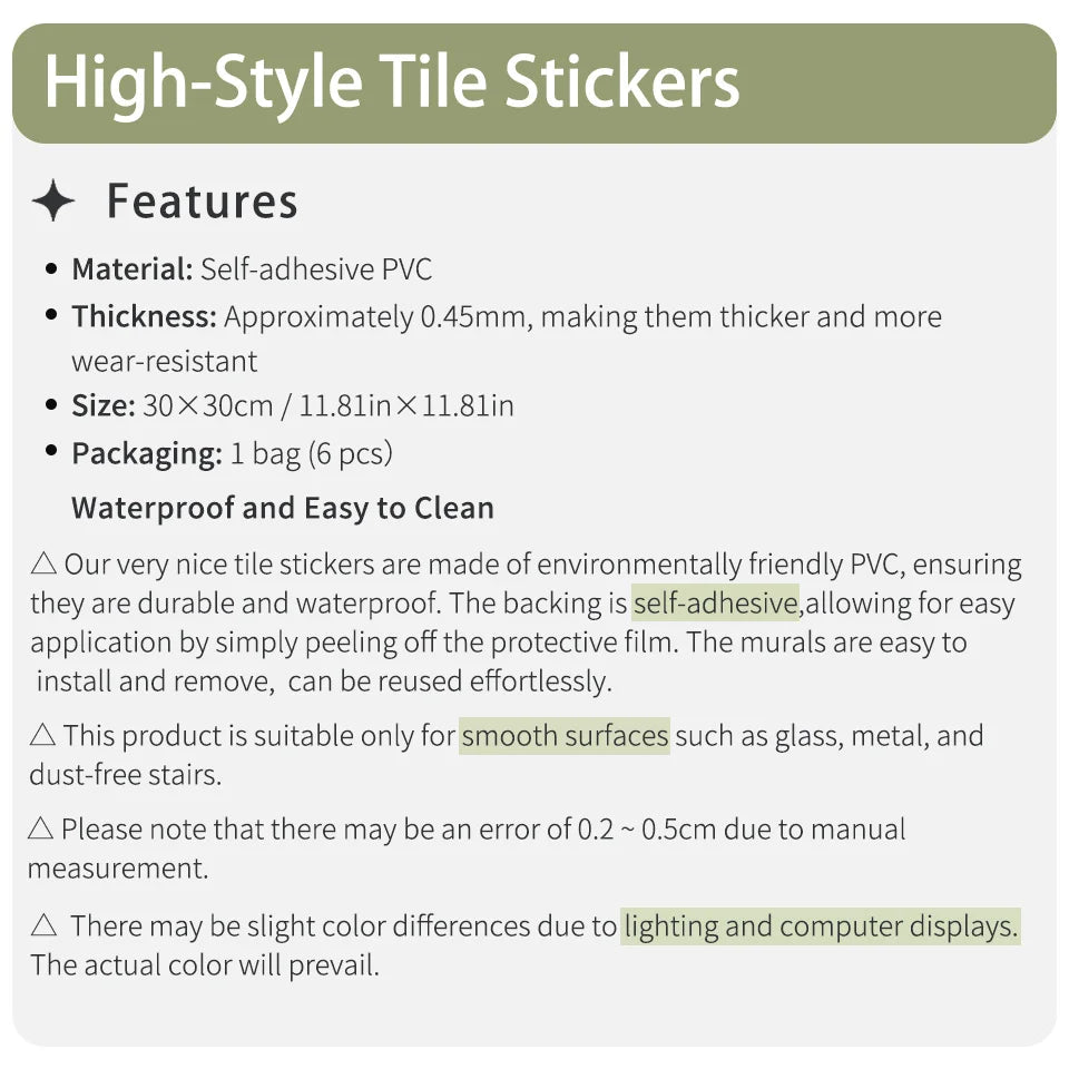 Peel and Stick Floor and Wall Tile Waterproof  Flooring for Bathroom, Vinyl Self Adhesive Flooring Tile 6PCS Backsplash