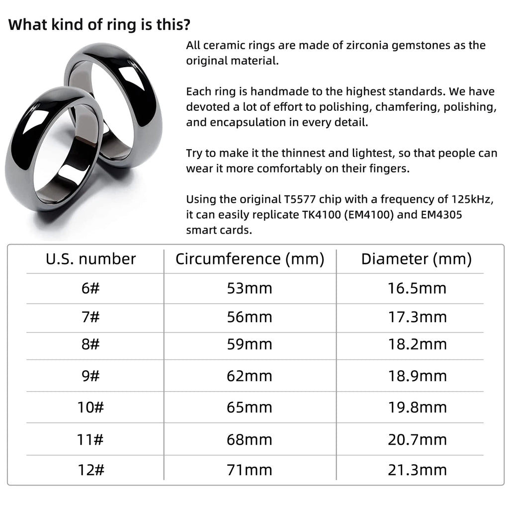RFID Smart Ceramic Ring - Access Control & Health Wearable Tidesmit