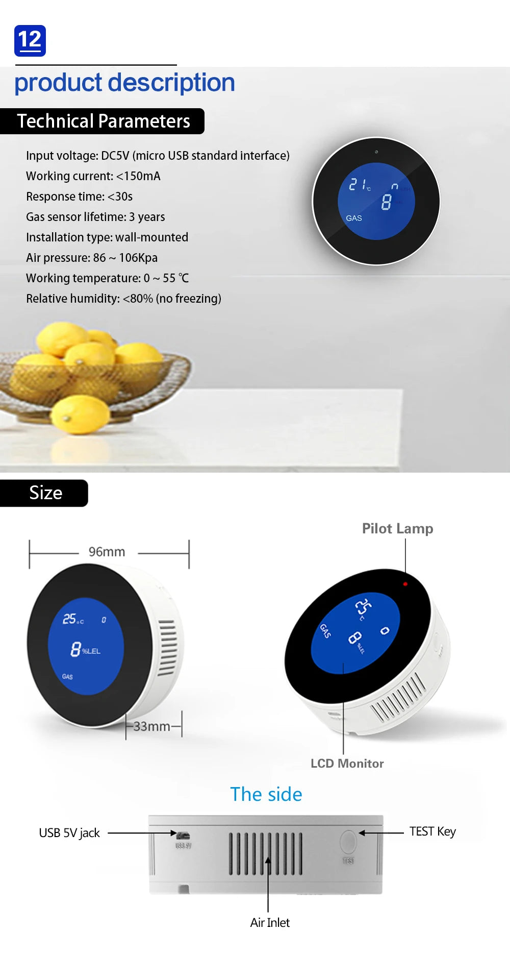 WiFi Gas Leak Detector Alarm - Smart Home App-Controlled Sensor Tidesmit