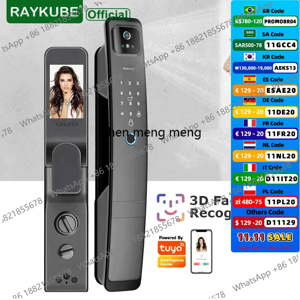 DF5 Tuya WiFi Camera Smart Lock 3D Face Recognition Digital Fingerprint Electronic Tuya Smart Door Lock APP/Key/Card