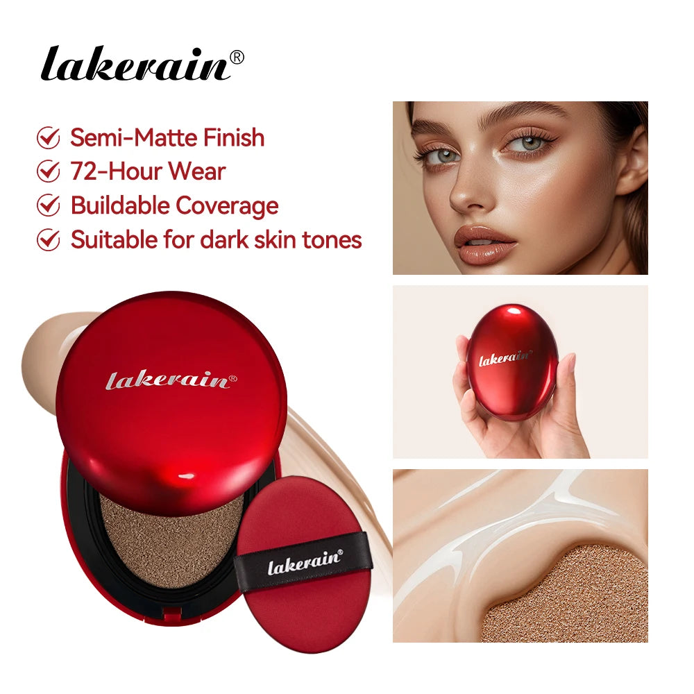 Tidesmit Lakerain waterproof sunscreen cushion foundation texture close-up for full coverage semi-matte makeup