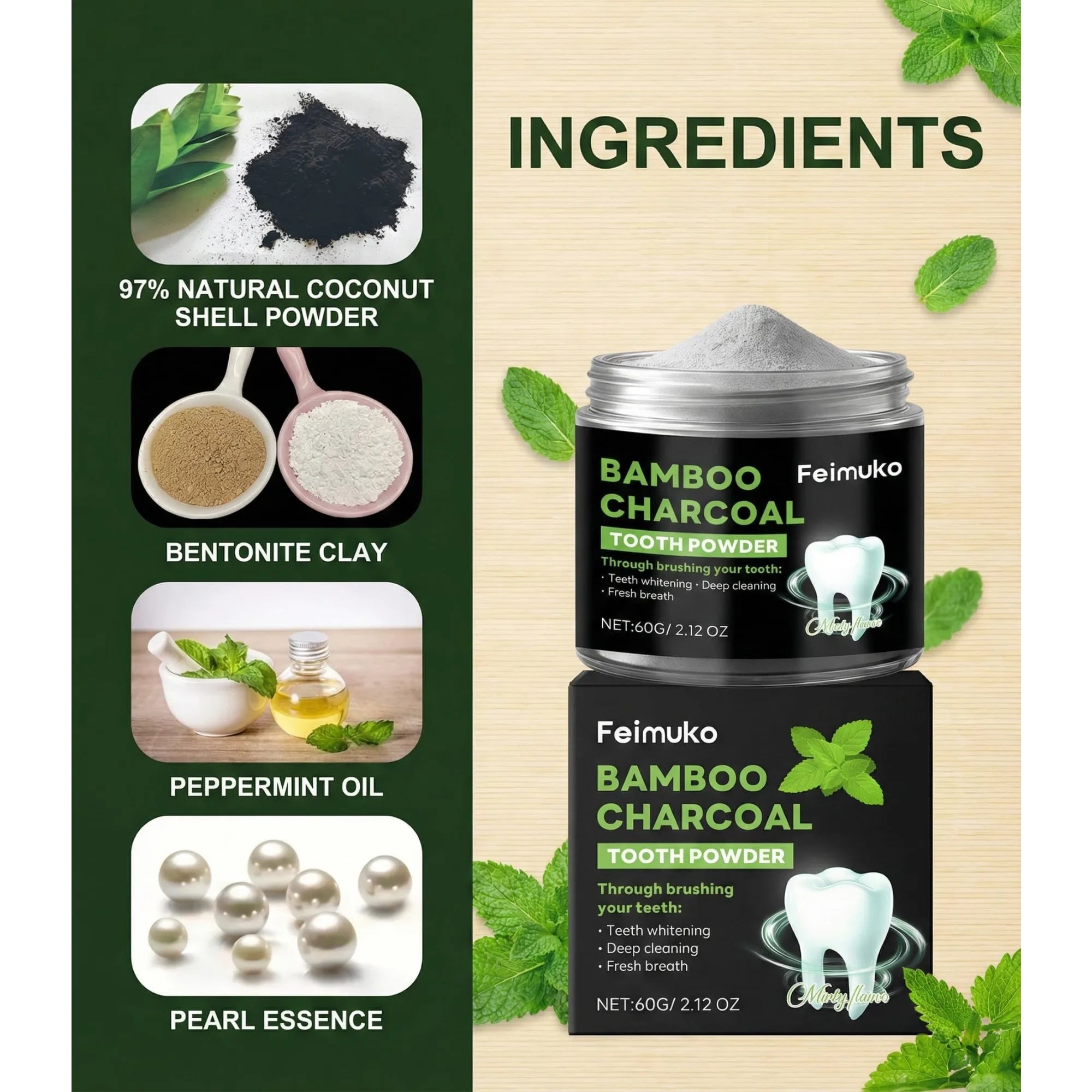 Tidesmit Hydroxyapatite and Activated Carbon tooth powder for enamel repair and natural teeth whitening.