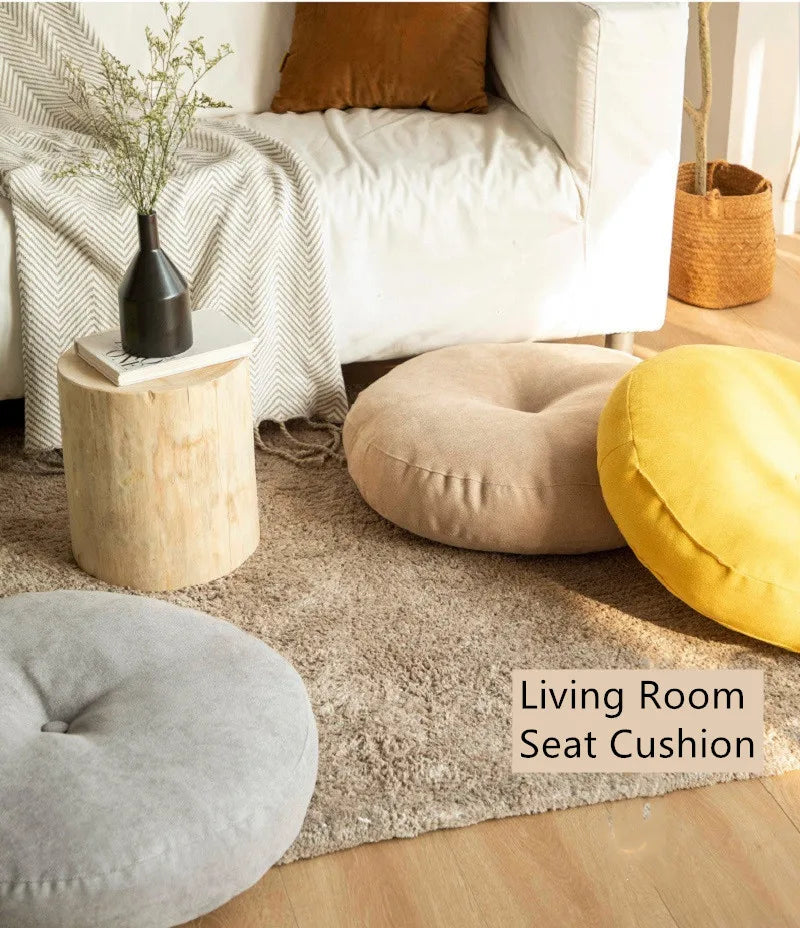 Floor Seat Cushion Thickened Meditation Chair Cushion Simple Japan Style Futon Round Cotton and Linen Tatami Balcony Cushions 방석