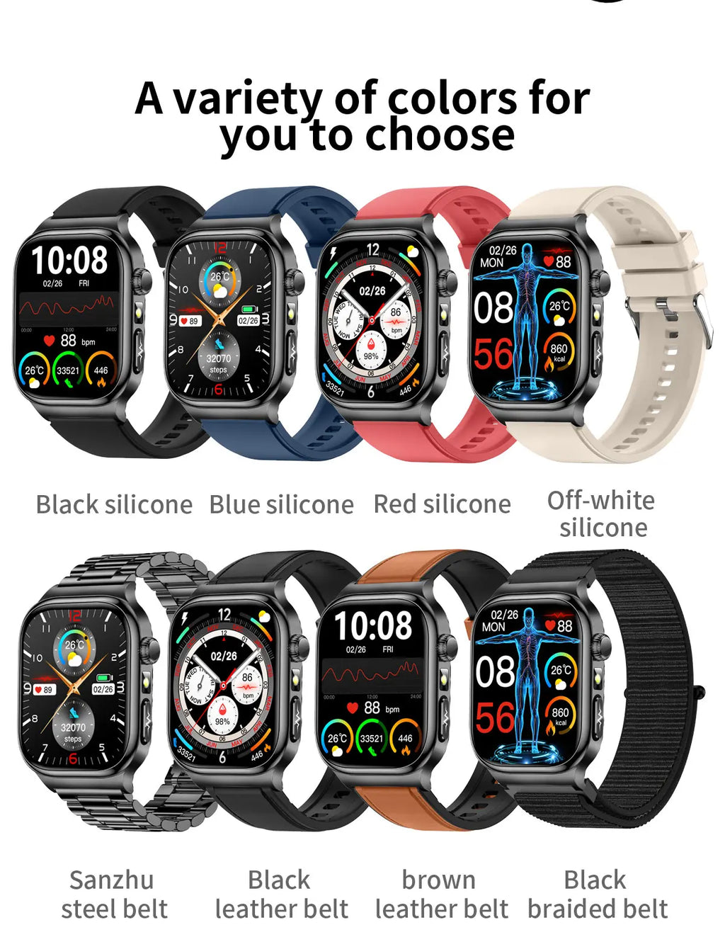 2026 New Hospital Level Health Smart Watch Body Fat ECG Blood oxygen BP Health AMOLED Screen HD Call Sport Smart Watches For Man