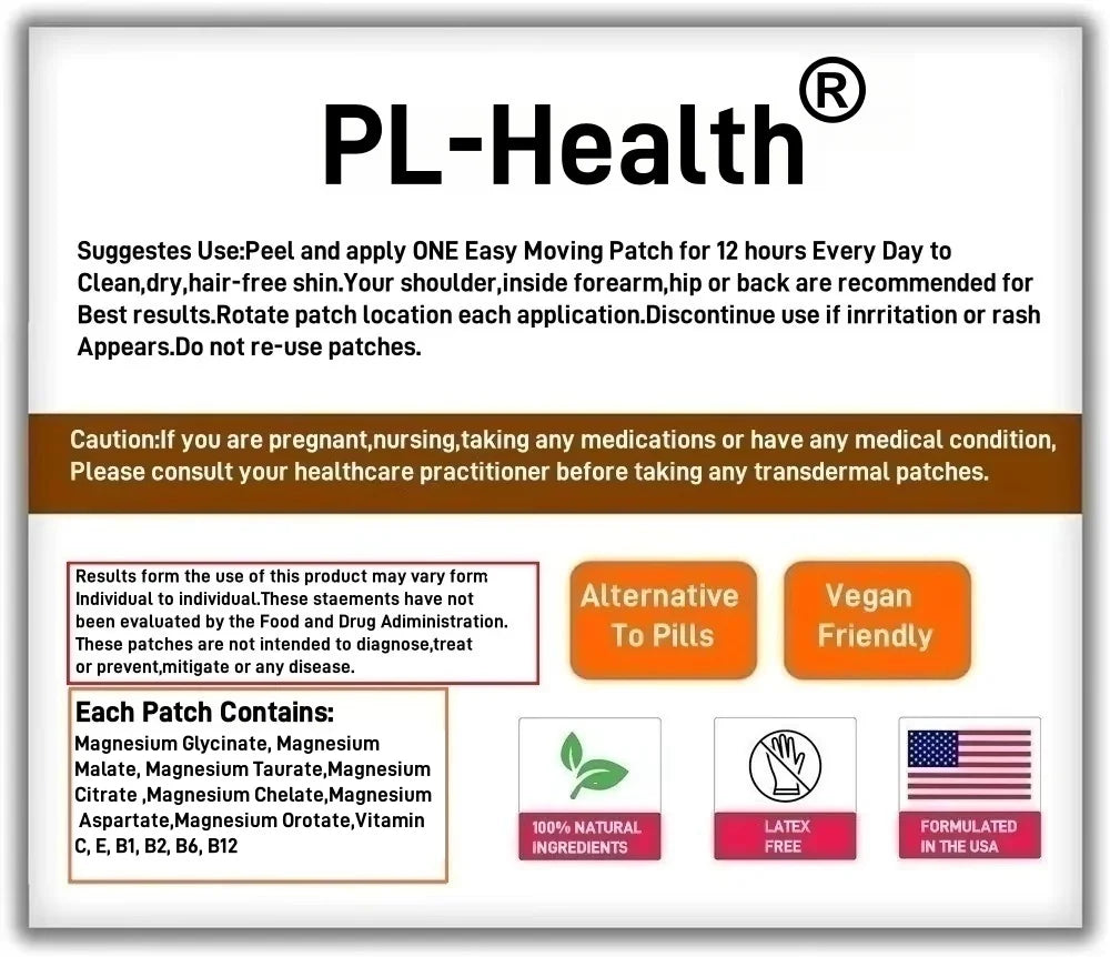 30 Patches Magnesium Complex Transdermal Patches Magnesium Glycinate, Malate with Vitamins Support Muscle,Heart Support
