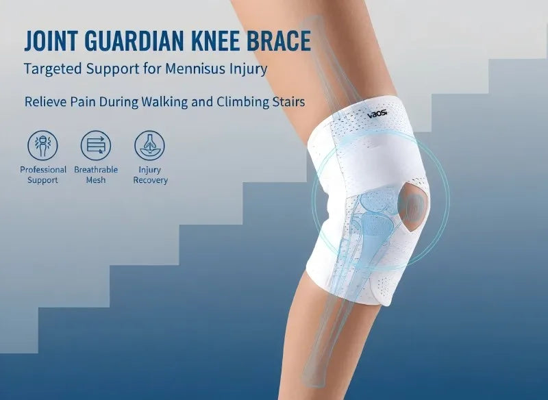 VBOSI Adjustable Breathable Knee Brace with Open Patella Compression Strap Sports Support for Running Gym Knee Pain Relief White