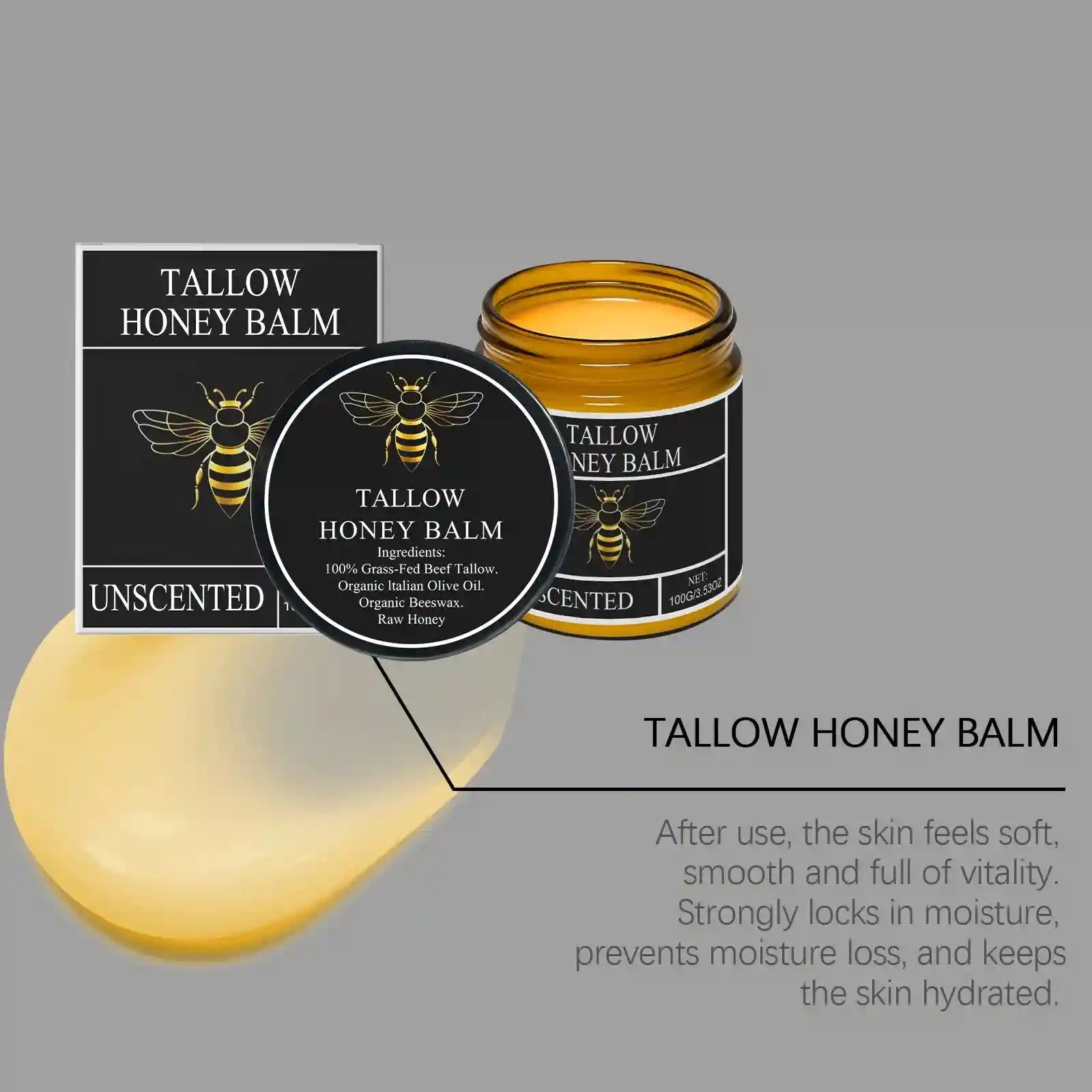 Beef Tallow and Honey Lip Treatment - 100g Moisturizing Balm Lip Care Tidesmit