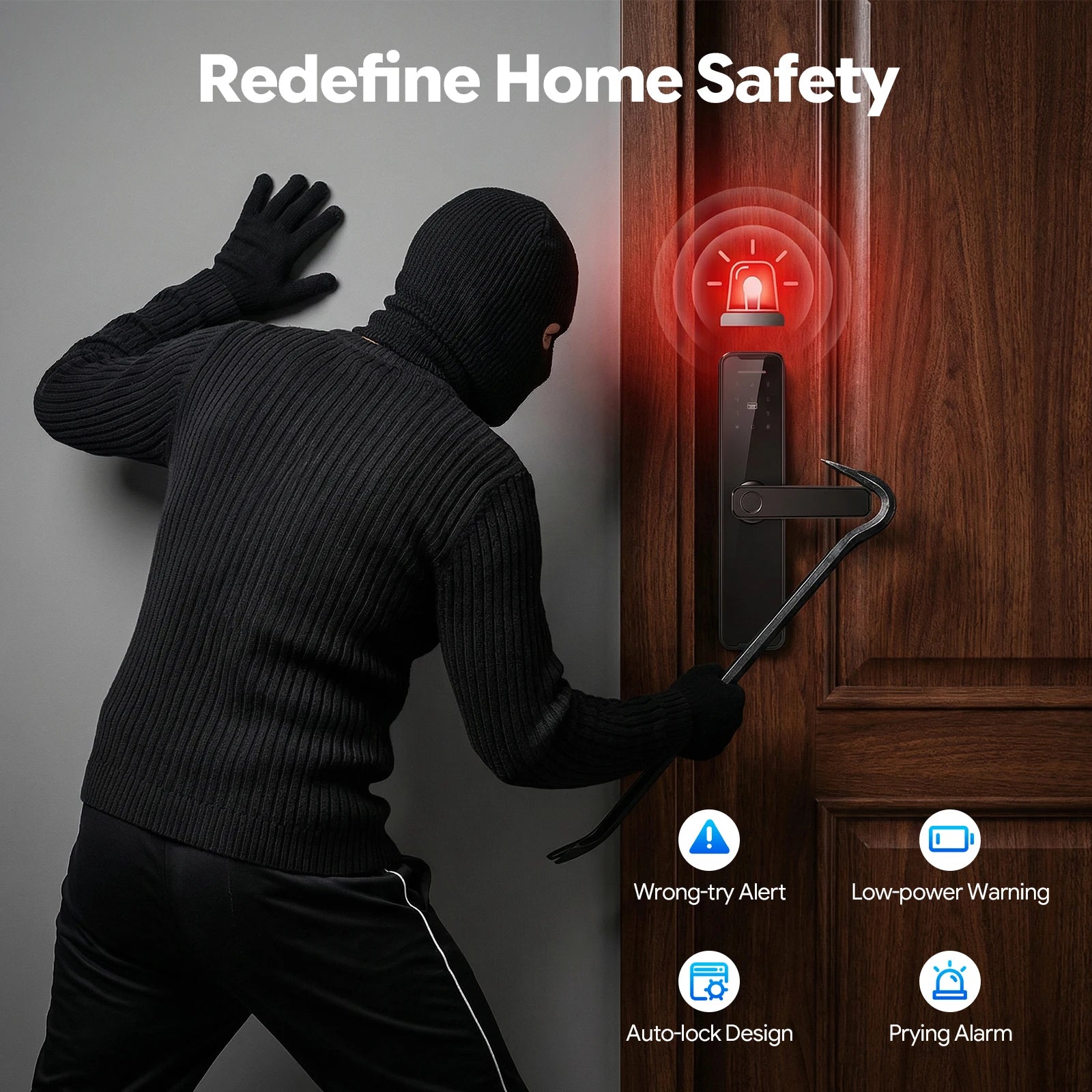 Smart Door Lock WiFi Tuya APP Fingerprint Keyless Entry Door Lock W/50 Fingerprints, 100 Passwords, Key & Temporary Password