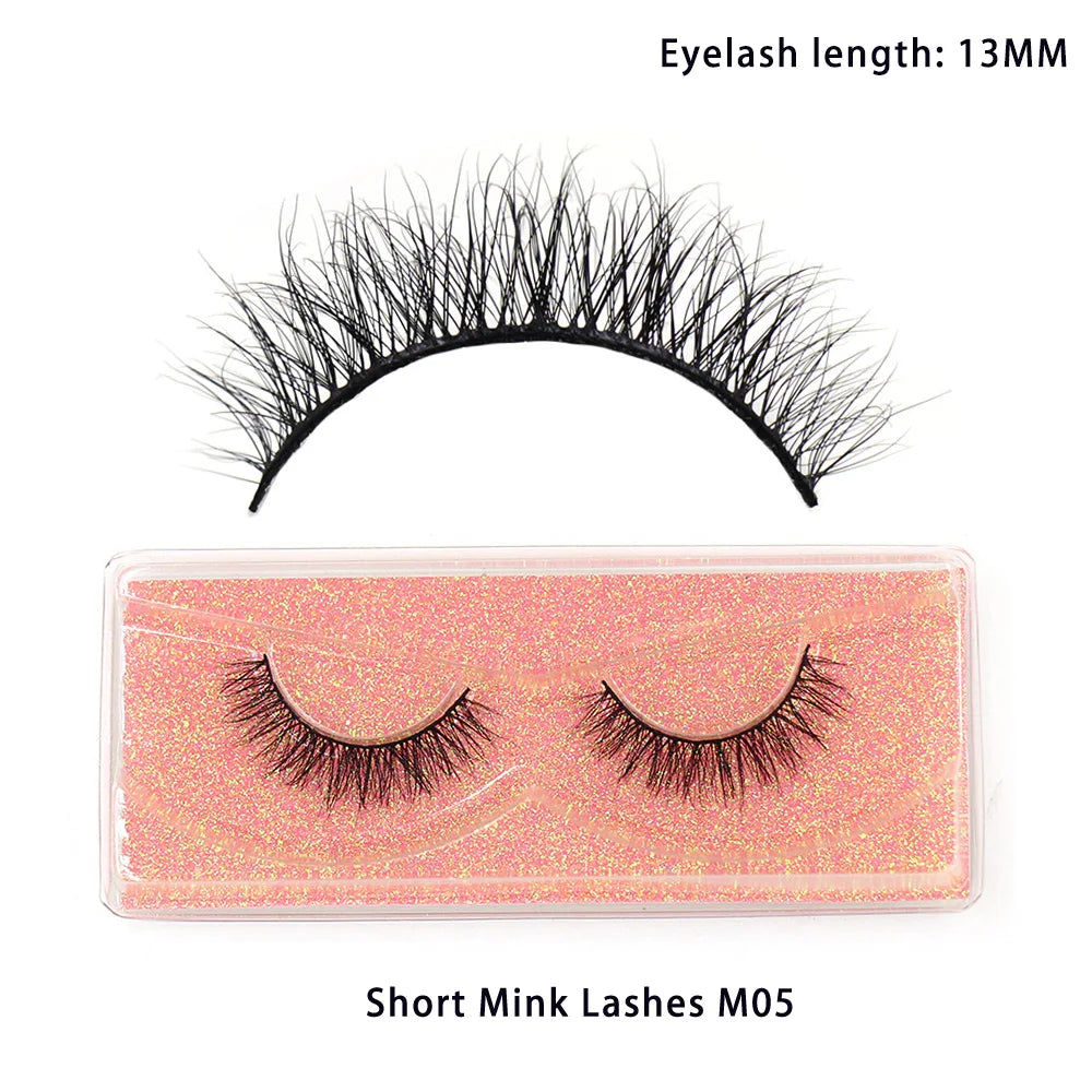 Tidesmit 12mm-15mm natural 3D mink lashes fluffy wispy false eyelashes cruelty-free face makeup detail view
