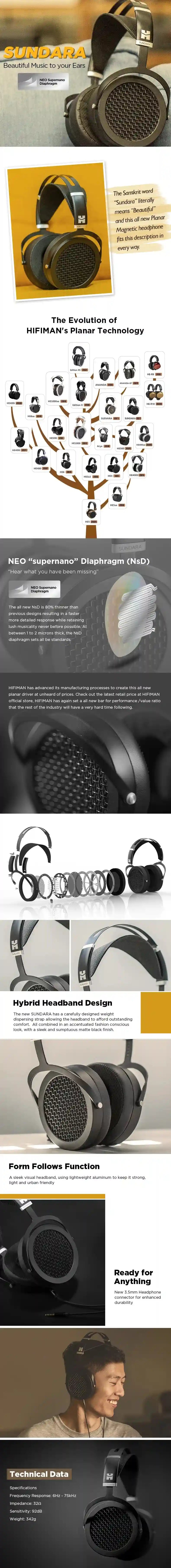 Hifiman Sundara Planar Magnetic Headphones - High-Fidelity Over-Ear Audio Tidesmit