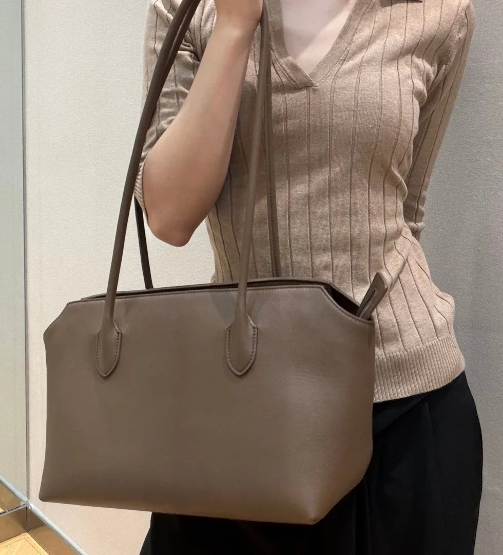 2026 new cow spine leather large capacity shoulder bag, leather handbag, commuting leather women's bag, high-end customized vers