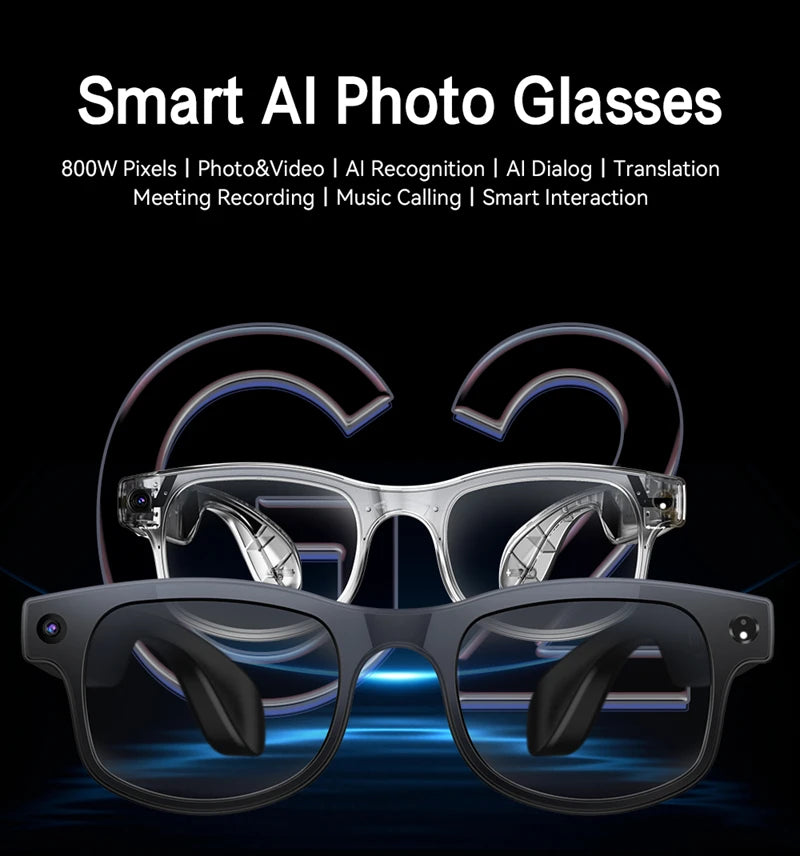 Tidesmit Smart Glasses with Camera & Bluetooth - Black & Transparent Tidesmit