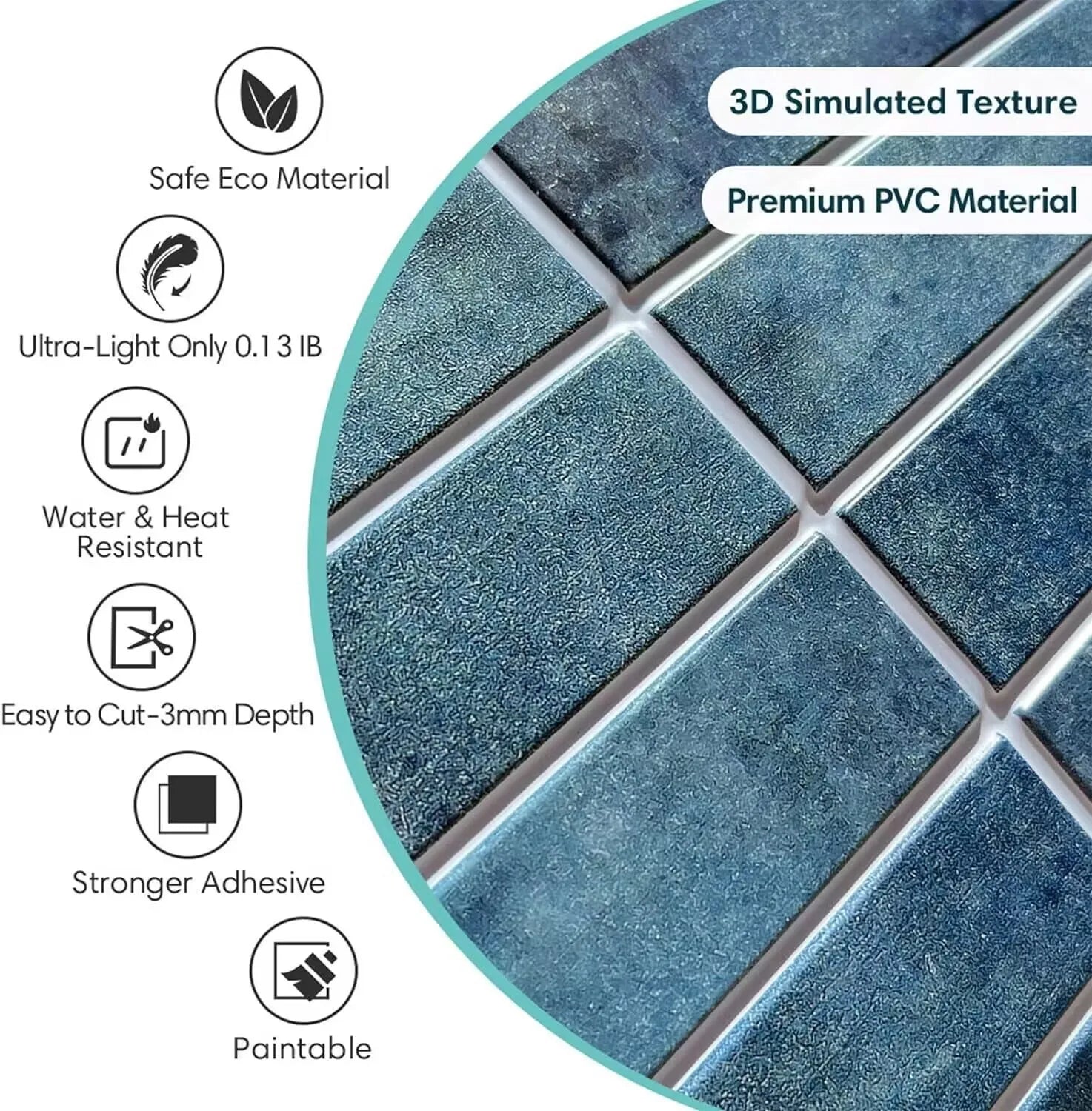 5 Sheets Stick Backsplash Tile- 3D Self Adhesive Peel and Stick Backsplash for Kitchen, Bathroom -Sticky Mosaic Wall Tiles