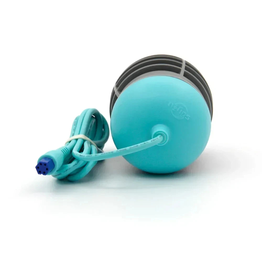 Blue and grey ionic detox foot spa array with coiled cable and 6-pin connector for professional or home care therapy.