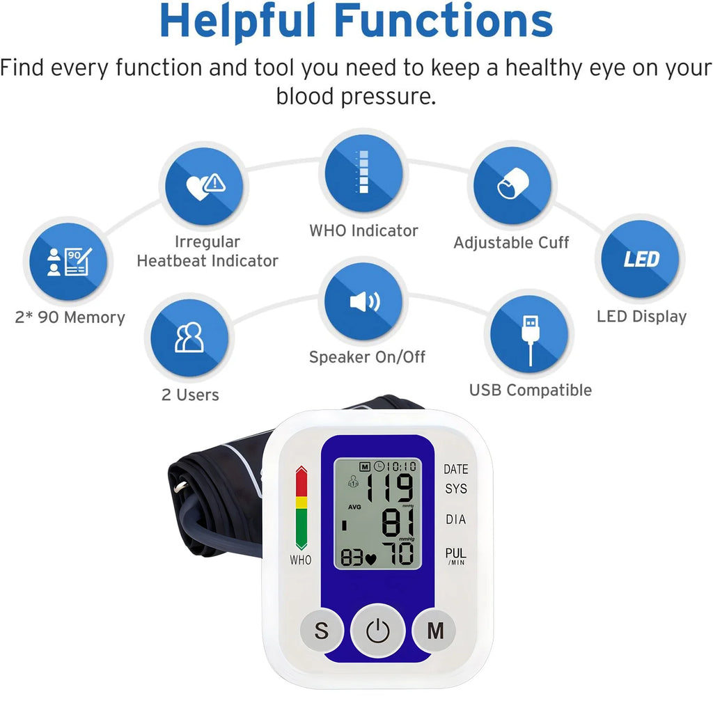 Medical Automatic Arm Blood Pressure Monitor Heart Beat Rate Pulse Meter Tonometer Sphygmomanometers digital tensiometers