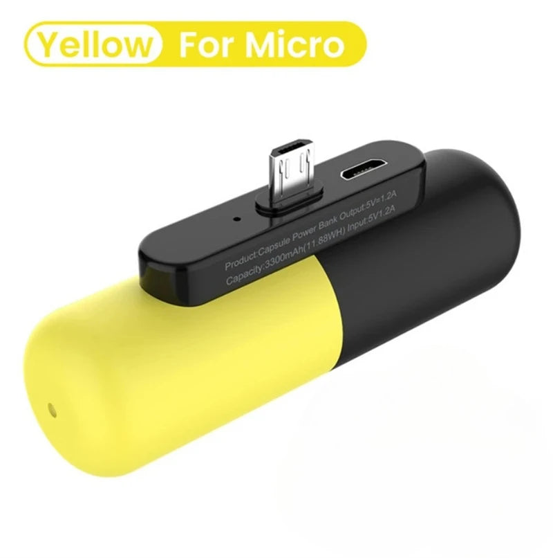 Mini Portable Charger 3000mAh for iPhone and Android - Fast Charging Mirco USB Yellow Tidesmit