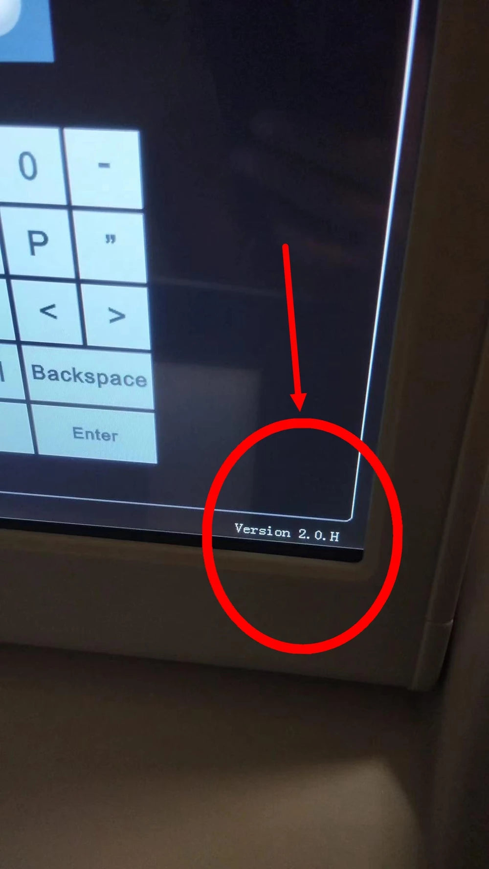 HIFU machine touchscreen interface showing a keypad and "Version 2.0.H" highlighted with a red circle and arrow.