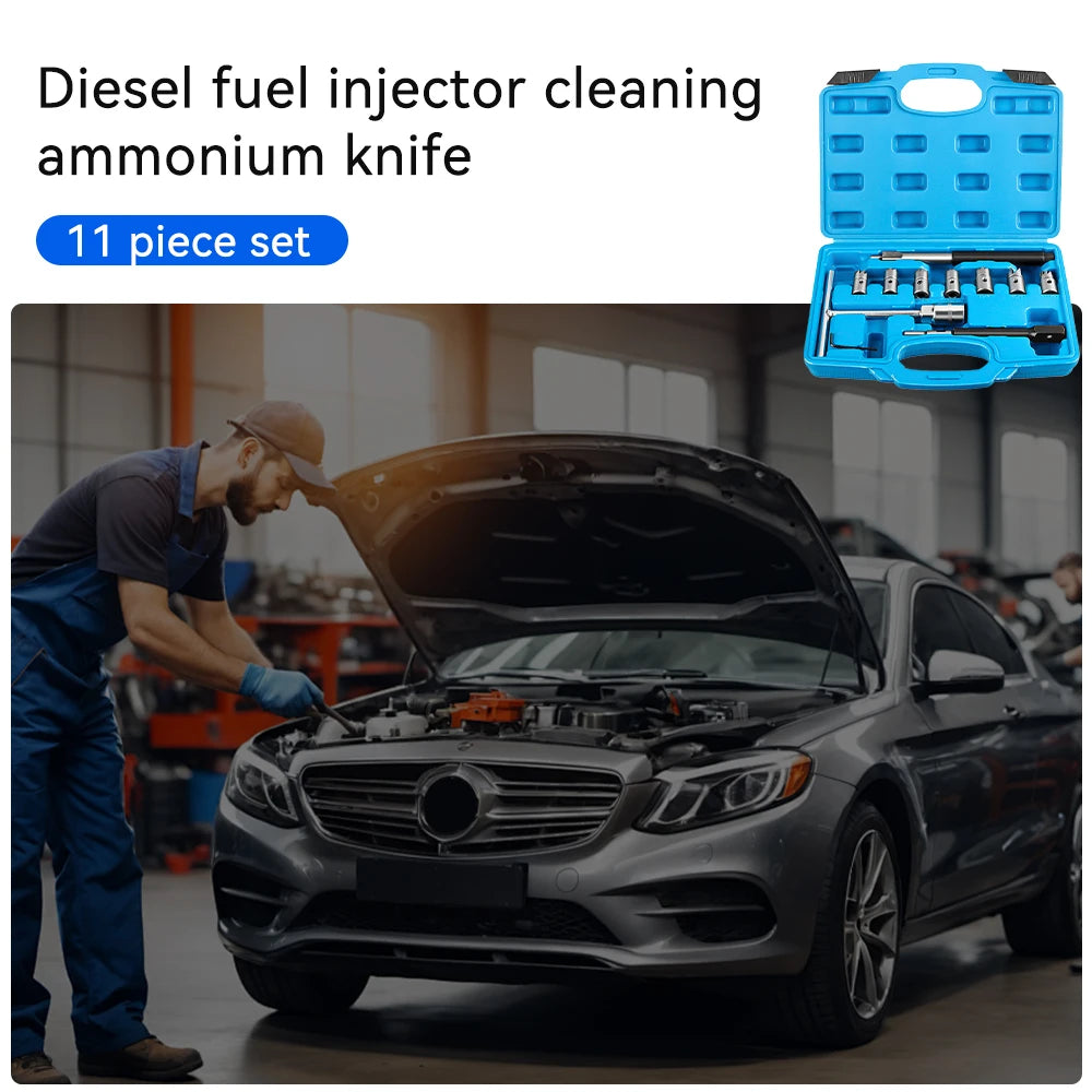 Podofo 11 PCS Diesel Injector Seat Cutter Tool Set Car Reamer Carbon Remover Clean Repair Tool Cutter Flat Reamer Repair Tools