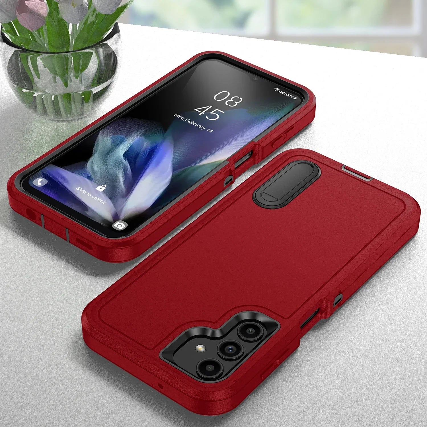 Samsung Galaxy A56 Case with Integrated Kickstand - Shock-Absorbing Cover Red Tidesmit