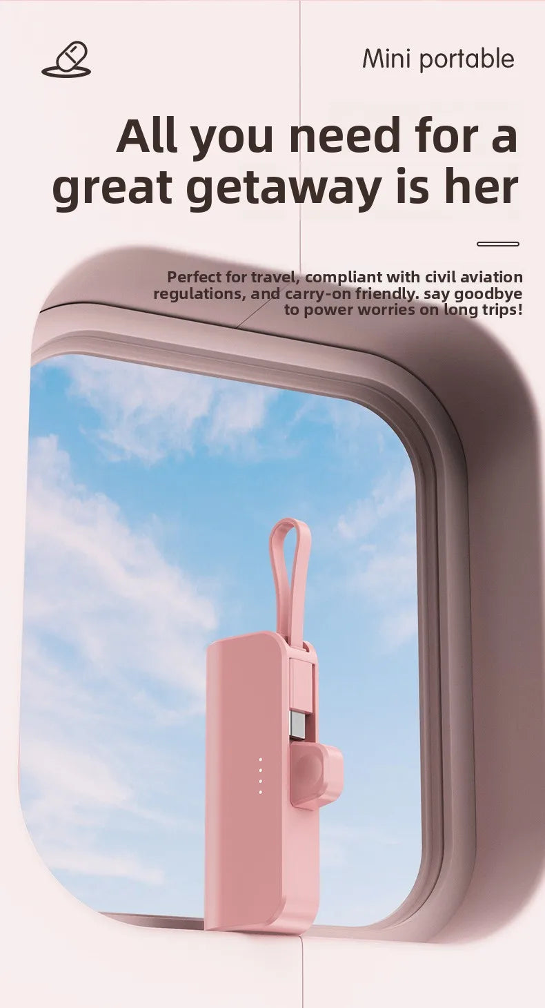 Portable Charger 5000mAh with Built-in Cable - Compact Fast Power Bank Tidesmit