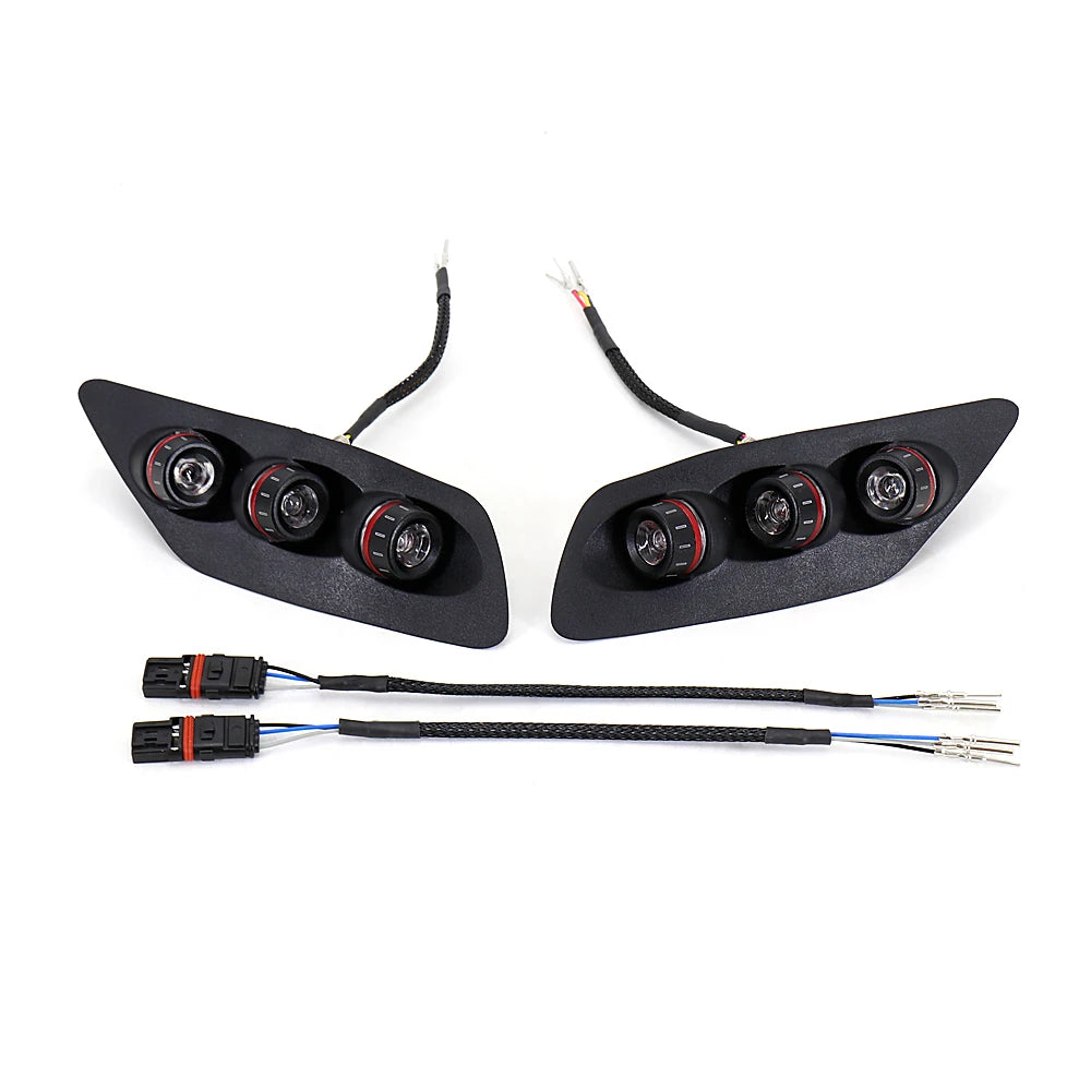 Black motorcycle LED tail and turn signal lights with wiring harness and round lenses