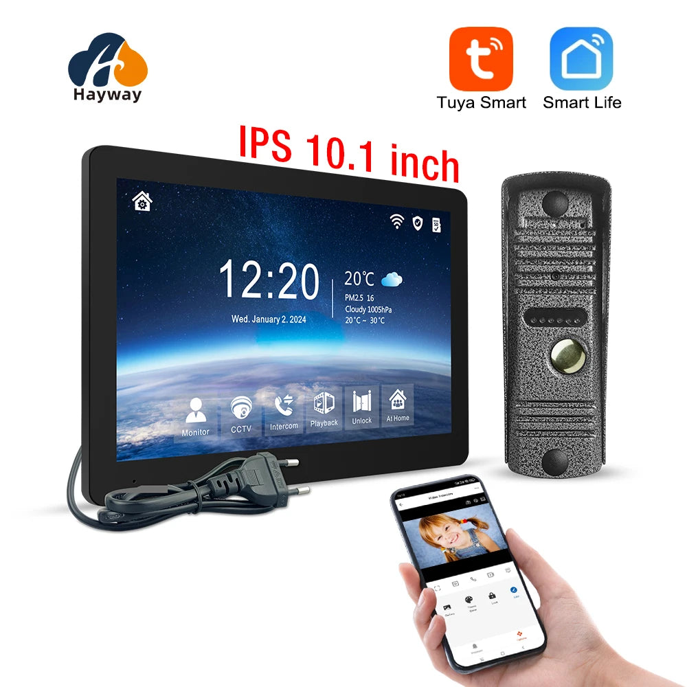 Hayway Tuya Wireless Video intercom Kit 10 "IPS Full Touch Screen 1080P Camera With Mobile Detection Support one-key Unlock