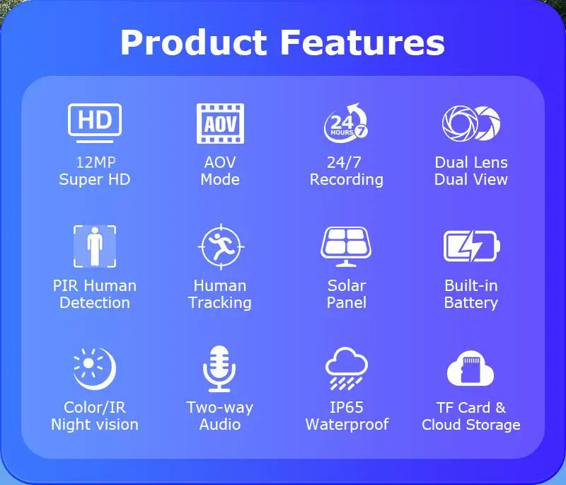SHIWOJIA 12MP Dual Lens AI Solar Camera 4G SIM AOV Smart 24/7 Recording 360° PTZ Outdoor Security Cameras Auto Tracking UBox Pro