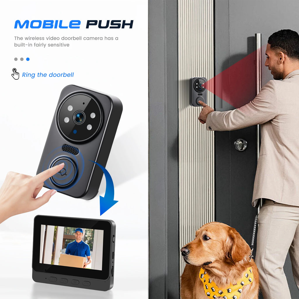 Podofo Smart Wireless Video Doorbell With Screen 4.3'' IPS HD Smart Intercom 2.4G Visible Doorbell Two-Way Talk Night Vision Home Use Security Camera