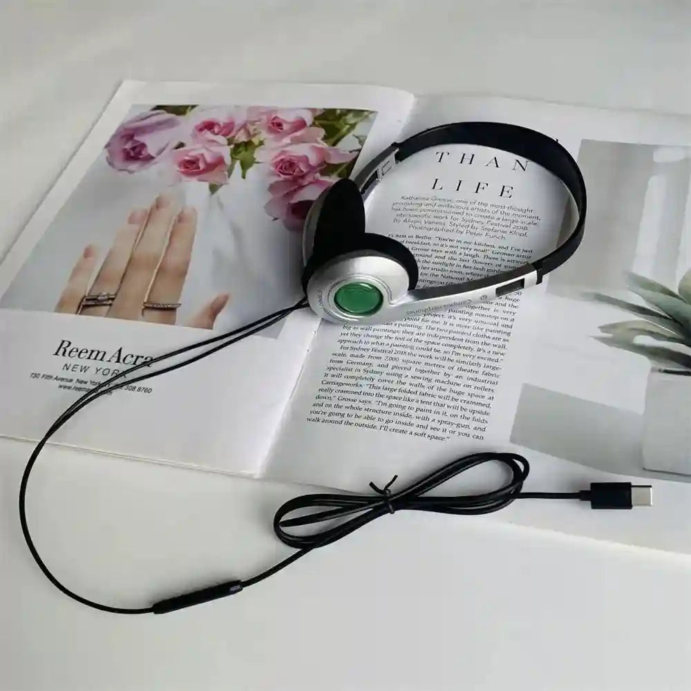 Retro Wired Over-Ear Headphones Y2K Style - Tidesmit Audio Green-Type C Tidesmit