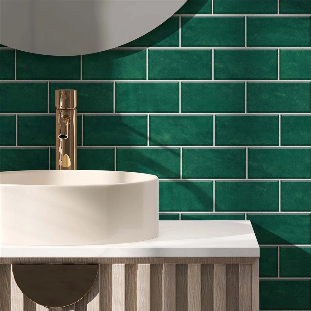 9/27/54PCS Pink Yellow Green Brick Tile Stickers For Kitchen Bathroom Wallpaper Waterproof Peel&Stick DIY Wall Sticker Home Deco