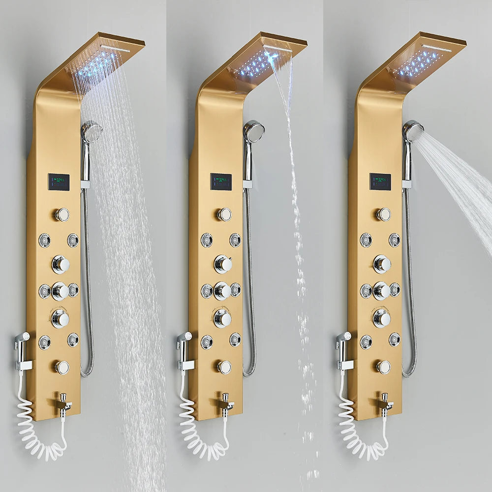 LED Light Shower Faucet Bathroom SPA Massage Jet Shower Column System Waterfall Rain Shower Panel Bidet Sprayer Tap