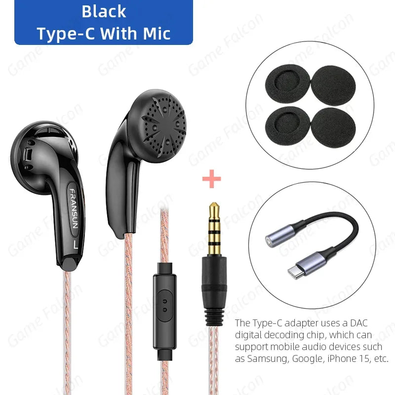 Wired Earbuds with HiFi Stereo Sound and Microphone by Tidesmit Black Type C MIC Tidesmit