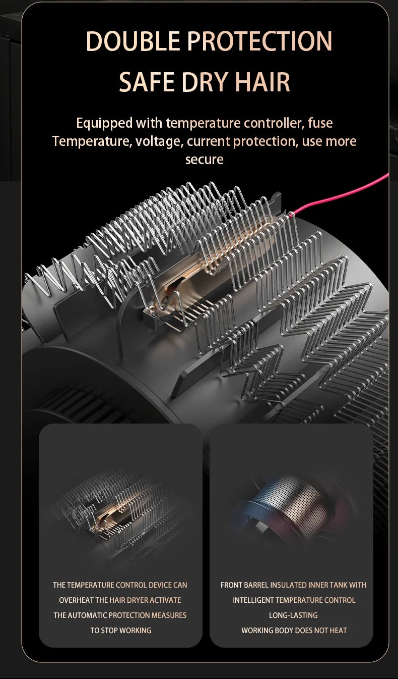 HOMEFISH hotel wall-mounted hairdryer showing internal heating coils and intelligent temperature control safety features.