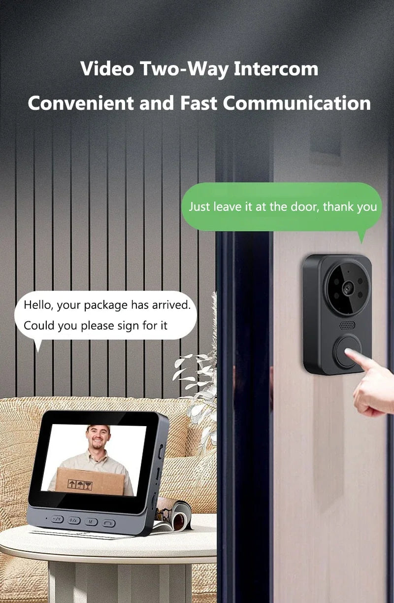 4.3 Inch WiFi Wireless Video Doorbell Two Way Video Intercom Outdoor HD Doorbell Camera Smart Home Security Visual Door Bell
