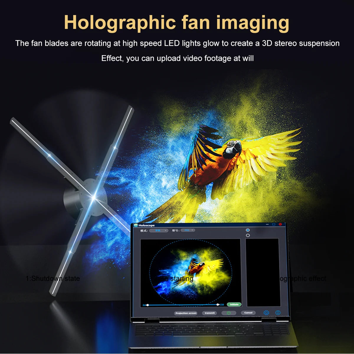 62cm Holographic Fan 722LED Sign Neon Beads 16G Memory Manual DIY Image Text LOGO Advertising Machine Holographic 3D Projector